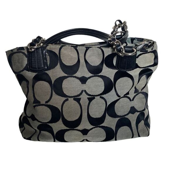 COACH Signature Classic Canvas & Leather Handbag 18738 Gray & Black - Picture 2 of 12